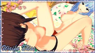 Aqua and Megumin rub their pussies and orgasm together